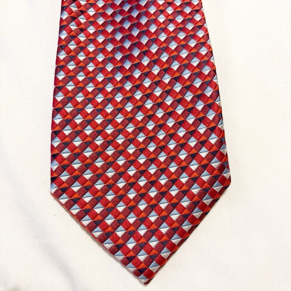 Bespoke Neck Tie Red Black Gray Geometric Pattern Mens Classic Office Suit
